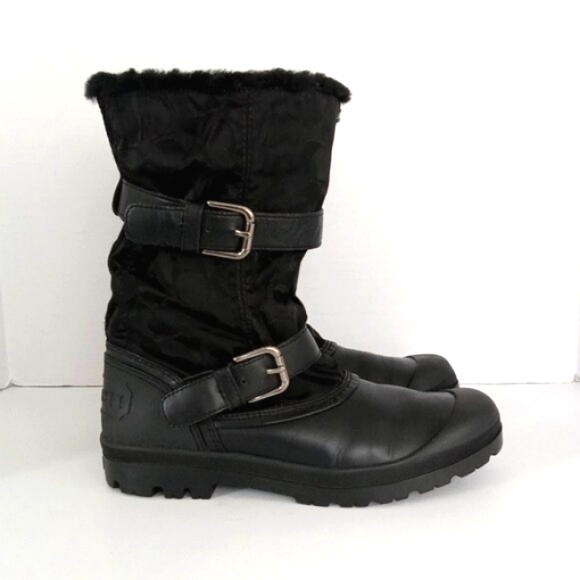 COACH Holiway Signature Snow Rain Boot in Black Canvas Women's Size 9.5 - Picture 3 of 14